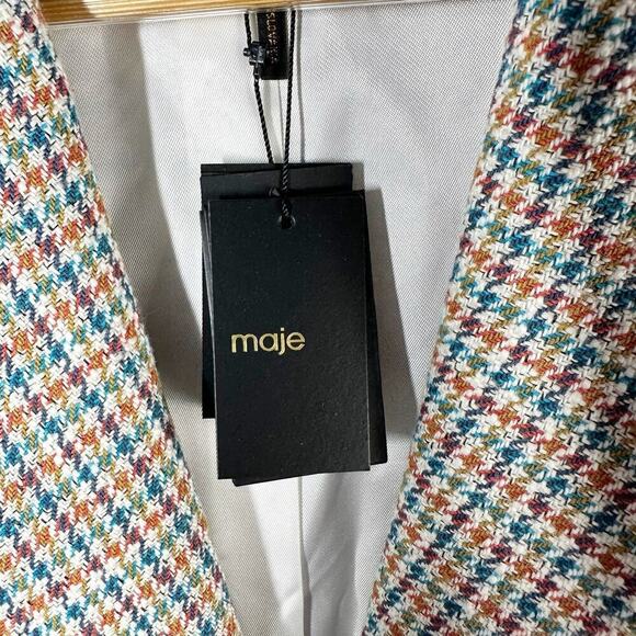 MAJE Tailored Check-Print Houndstooth Blazer Size FR 42 US 10 - Picture 5 of 14